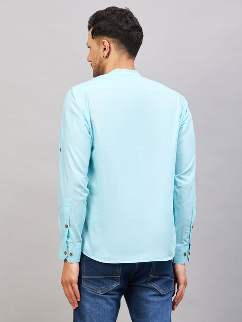 Vastramay Men's Aqua Short Cotton Kurta